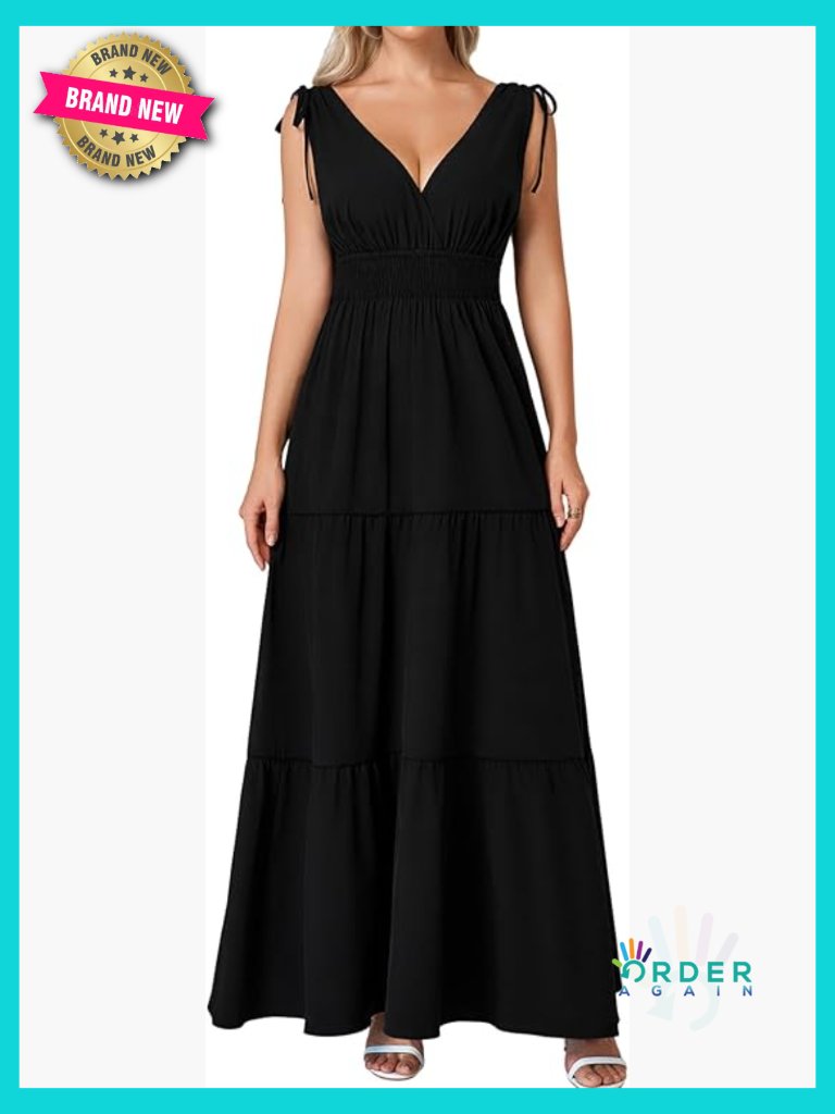 Maxi Summer Wedding Guest Dress Boho V Neck Tie Smocked Flowy Floral Long Beach